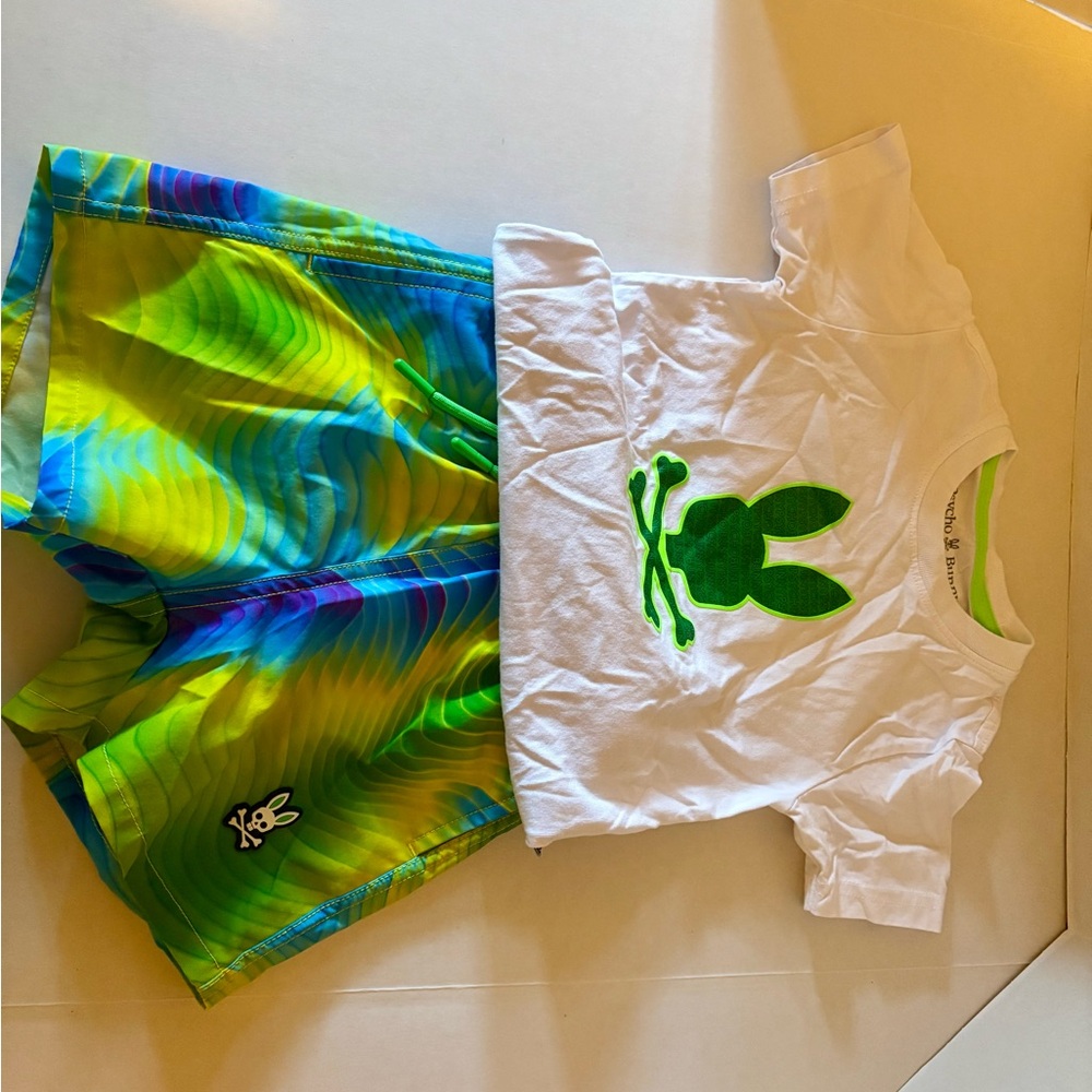 Psycho Bunny Kids Matching Set - White and Green